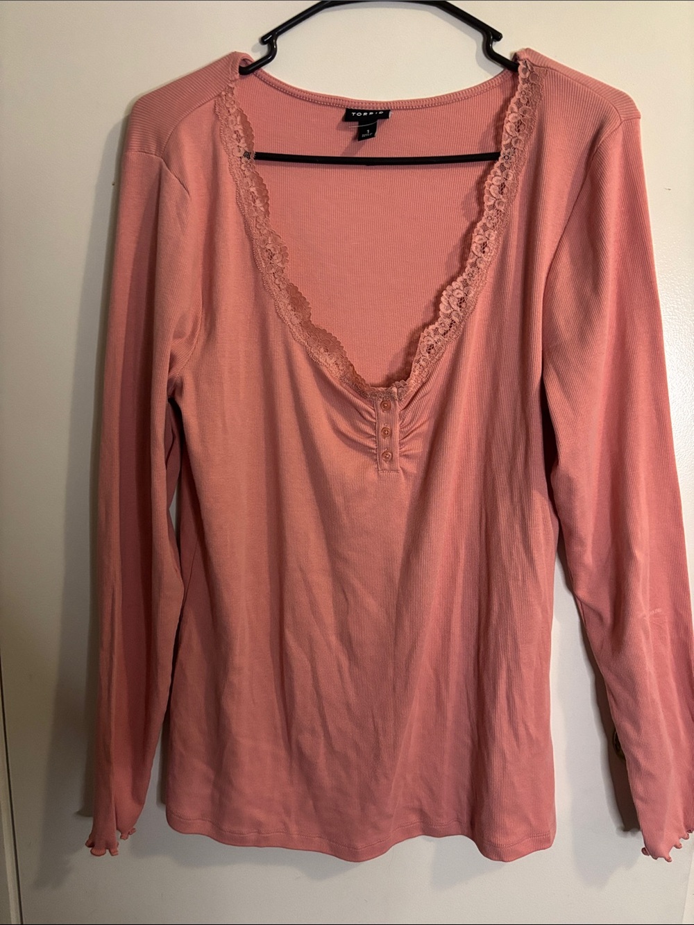 torrid Rose Pink Lace-Trim Long Sleeve Henley